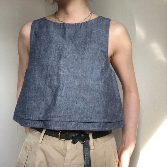 Apiece Apart 100% Cotton Blue Chambray Denim Sleeveless Top - Picture 1 of 12
